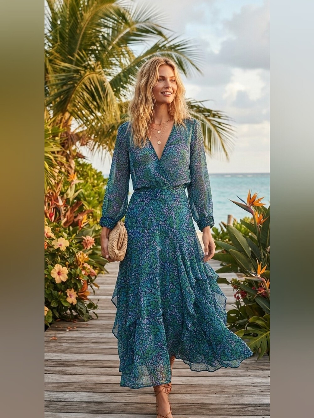 Nwt Poupette St. Barth Silk Printed Maxi Dress M